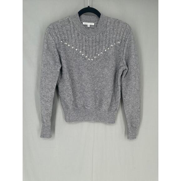 Rebecca Minkoff Sweater Womens XS Gray Studded Cashmere Wool Pullover Cozy - Picture 5 of 8